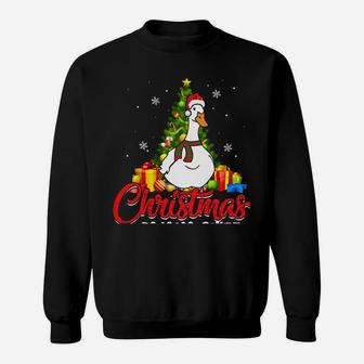 Duck Christmas Pajama Funny Santa Hat Scarf Animal Lover Sweatshirt | Crazezy