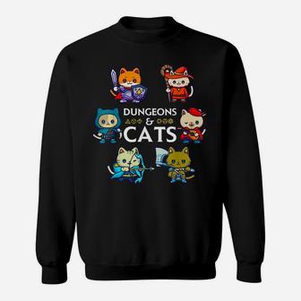 Dungeons And Cats Rpg D20 Dice Nerdy Fantasy Gamer Cat Gift Sweatshirt | Crazezy