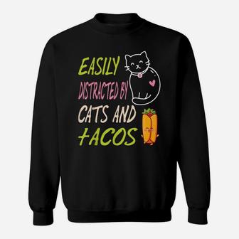 Easily Distracted By Cats And Tacos Kawaii Cat Lovers Sweatshirt | Crazezy