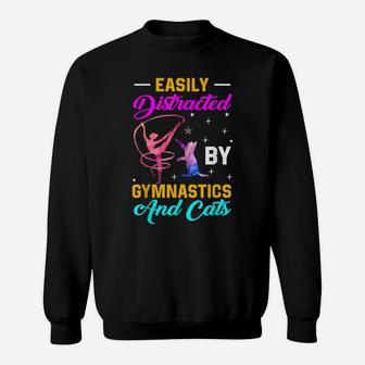 Easily Distracted By Gymnastics And Cats Gymnast Cat Lovers Sweatshirt | Crazezy UK