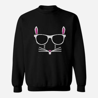 Easter Bunny Rabbit Face With Glasses Sweatshirt | Crazezy CA