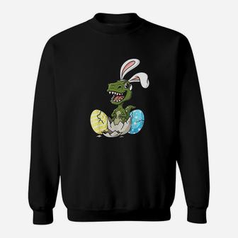 Easter Day T Rex With Bunny Ears Eggs Funny Sweatshirt | Crazezy CA