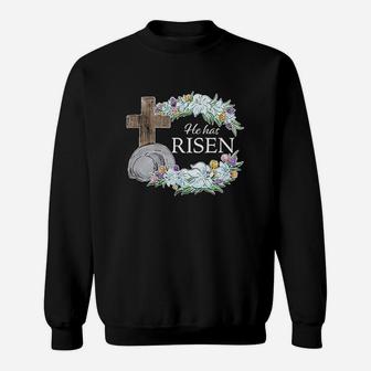 Easter He Has Risen With Cross And Flowers Sweatshirt | Crazezy AU