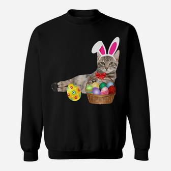Easter Shirt Cat Funny Bunny Ears & Eggs Gift Sweatshirt | Crazezy UK