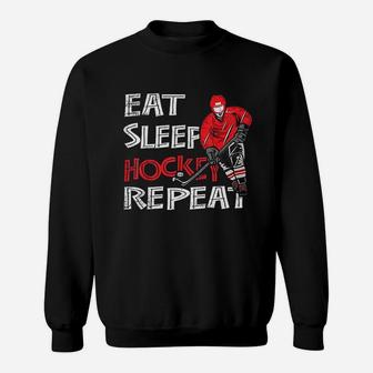 Eat Sleep Hockey Repeat For Boys With Puck And Stick Sweatshirt | Crazezy