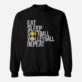 Eat Sleep Softball Volleyball Repeat Sweatshirt | Crazezy