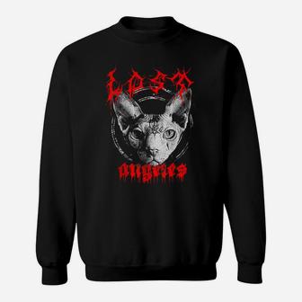 Edgy Gothic Clothing Sphynx Cat Lovers Occult Graphic Sweatshirt | Crazezy