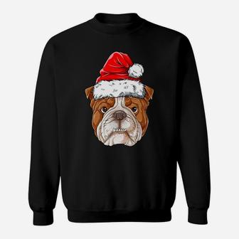 English Bulldog Christmas Dog Santa Hat Xmas Boys Kids Girls Sweatshirt | Crazezy AU