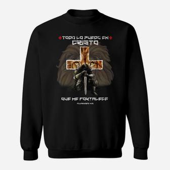Español Spanish Christian Gifts Cross Lion Filipenses 413 Sweatshirt | Crazezy