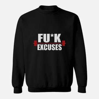 Excuses Exercise Lift Weights Barbell Censored Sweatshirt | Crazezy