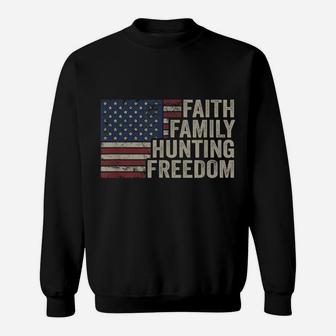 Faith Family Hunting Freedom - Vintage Hunter American Flag Sweatshirt | Crazezy
