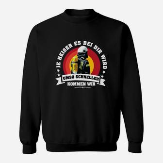 Feuerwehr Sweatshirt Schwarz mit Spruch Je feuchter, desto schneller - Seseable