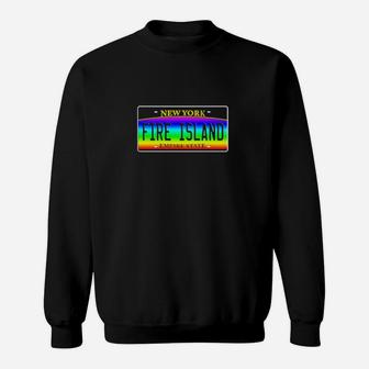 Fire Island Ny Hamptons Rainbow Lgbt License Plate Sweatshirt - Monsterry