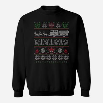 Firefighter Fire Truck Pulled By Reindeer Ugly Christmas Sweatshirt | Crazezy AU