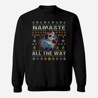 Fitness Panda Ugly Christmas Namaste All The Way Yoga Xmas Sweatshirt Sweatshirt | Crazezy