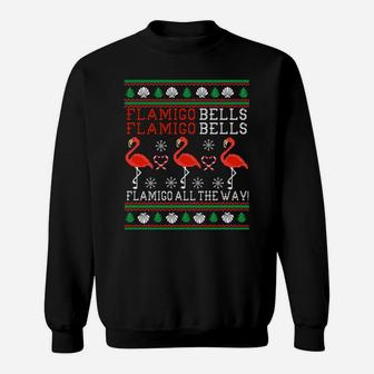 Flamingo Bells All The Way Ugly Christmas Funny Holiday Sweatshirt Sweatshirt | Crazezy AU