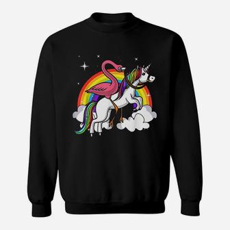 Flamingo Bird Riding Unicorn Magical Rainbow Sweatshirt - Thegiftio UK