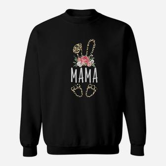 Floral Leopard Mama Bunny Gift Happy Easter Sweatshirt | Crazezy CA