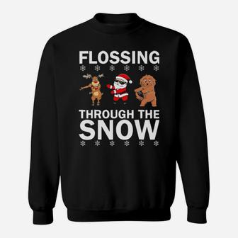 Flossing Through The Snow Santa Reindeer Poodle Xmas Sweatshirt - Monsterry