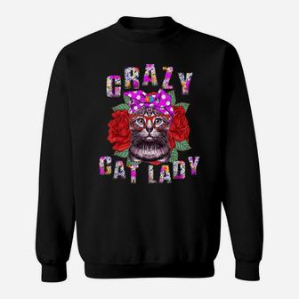 Flower Crazy Cat Lady Gift For Women Girls Vintage Red Roses Sweatshirt | Crazezy