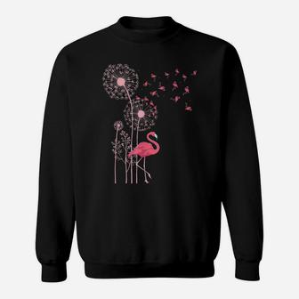 Flower Dandelion Exotic Animal Tropical Bird Pink Flamingo Sweatshirt | Crazezy
