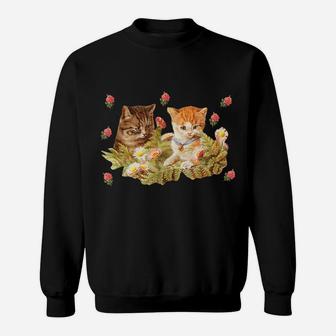 Flower Garden Vintage Kitten Pattern | Cottagecore Cat Sweatshirt | Crazezy