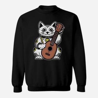 Fortune Cat Guitar Uke Musician Hawaii Hawaiian Acoustic Sweatshirt | Crazezy DE