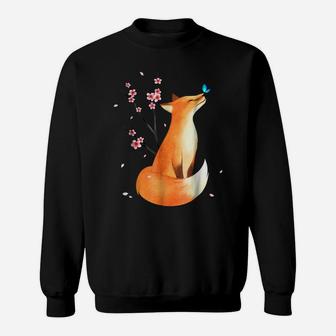 Fox Japanese Cherry Blossom Flower Vintage Gift T Shirt Sweatshirt | Crazezy DE