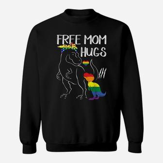Free Mom Hugs Lgbt Pride Mama Dinosaur Rex Gift Sweatshirt | Crazezy UK