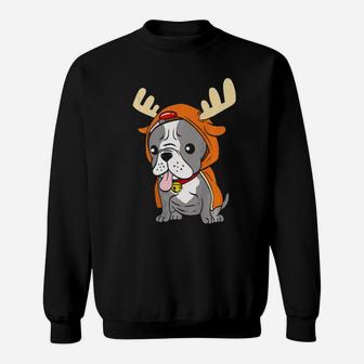 French Bulldog Dressed As Reindeer Dogs Xmas Sweatshirt - Monsterry