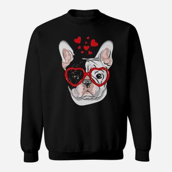 French Bulldog Sunglasses Heart Cute Dog Valentine Sweatshirt - Monsterry UK