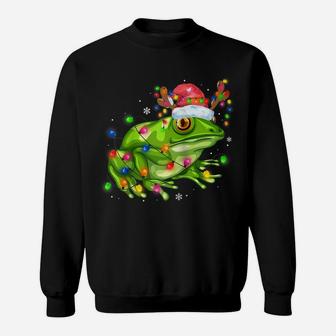 Frog Christmas Lights Tree Funny Santa Hat Merry Christmas Raglan Baseball Tee Sweatshirt | Crazezy