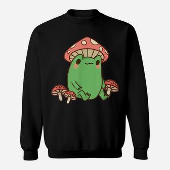 Frog With Mushroom Hat Cute Cottagecore Aesthetic Sweatshirt | Crazezy
