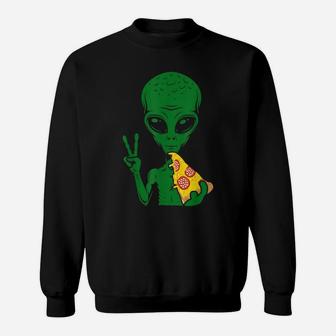 Funny Alien Head Eating Pizza Ufo Extraterrestrial Sweatshirt | Crazezy