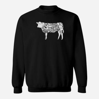 Funny Bbq Grilling For Men Cow Meat Cuts Chart Tee Sweatshirt - Thegiftio UK