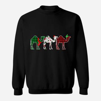Funny Camel Xmas Tree Lights Red Plaid Gift Christmas Sweatshirt Sweatshirt | Crazezy
