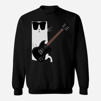 Funny Cat Wearing Sunglasses Playing Electric Guitar Sweatshirt | Crazezy CA
