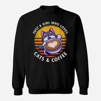 Funny Cats Coffee Caffeine Drink Humor Lovers Cat Lady Sweatshirt | Crazezy CA
