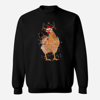 Funny Chicken Lights Santa Hat Sweater Xmas Tree Christmas Sweatshirt | Crazezy UK