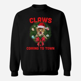Funny Christmas Cat Claws Is Coming To Town Cat Lovers Sweatshirt | Crazezy