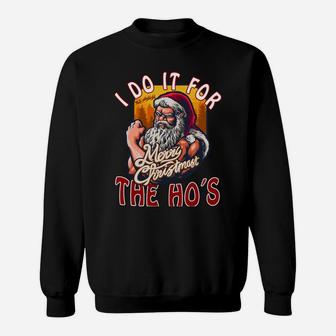 Funny Christmas Dog Santa Hat I Do It For The Hos Gifts Idea Sweatshirt | Crazezy