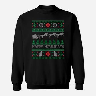 Funny Christmas Wolf Lovers Wolf Ugly Christmas Xmas Sweatshirt Sweatshirt | Crazezy
