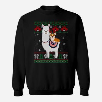 Funny Corgi Riding Llama Christmas Gifts Corgi Xmas Ugly Sweatshirt Sweatshirt | Crazezy
