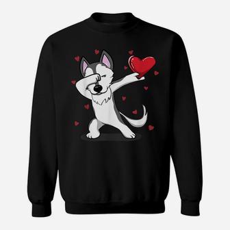Funny Dabbing Husky Heart Valentine's Day Gift Boys Girls Sweatshirt | Crazezy