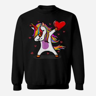 Funny Dabbing Unicorn Heart Valentine's Day Gift Boys Girls Sweatshirt | Crazezy