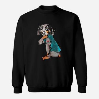 Funny Dachshund Cute Dachshund Dog I Love Mom Tattoo Gift Sweatshirt | Crazezy AU