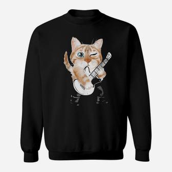 Funny Distressed Retro Vintage Cat Playing Music Sweatshirt - Monsterry CA