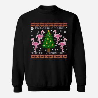 Funny Flamingo Ugly Christmas Tree Snow Sweater Jumper Sweatshirt | Crazezy AU