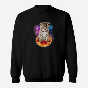 Funny Galaxy Cat Space Cat Eat Pizza And Taco Sweatshirt | Crazezy