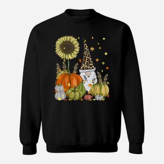 Funny Gnome Leopard & Pumpkin Sunflower Autumn Thanksgiving Sweatshirt | Crazezy AU